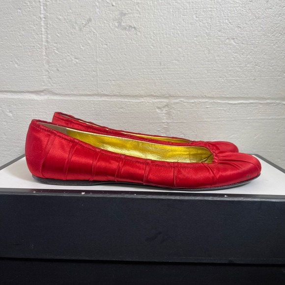 Prada Shoes - Vintage Prada Red Satin Pleated Ballet Flats Shoes Slip On Women 37.5 EU/7.5 US